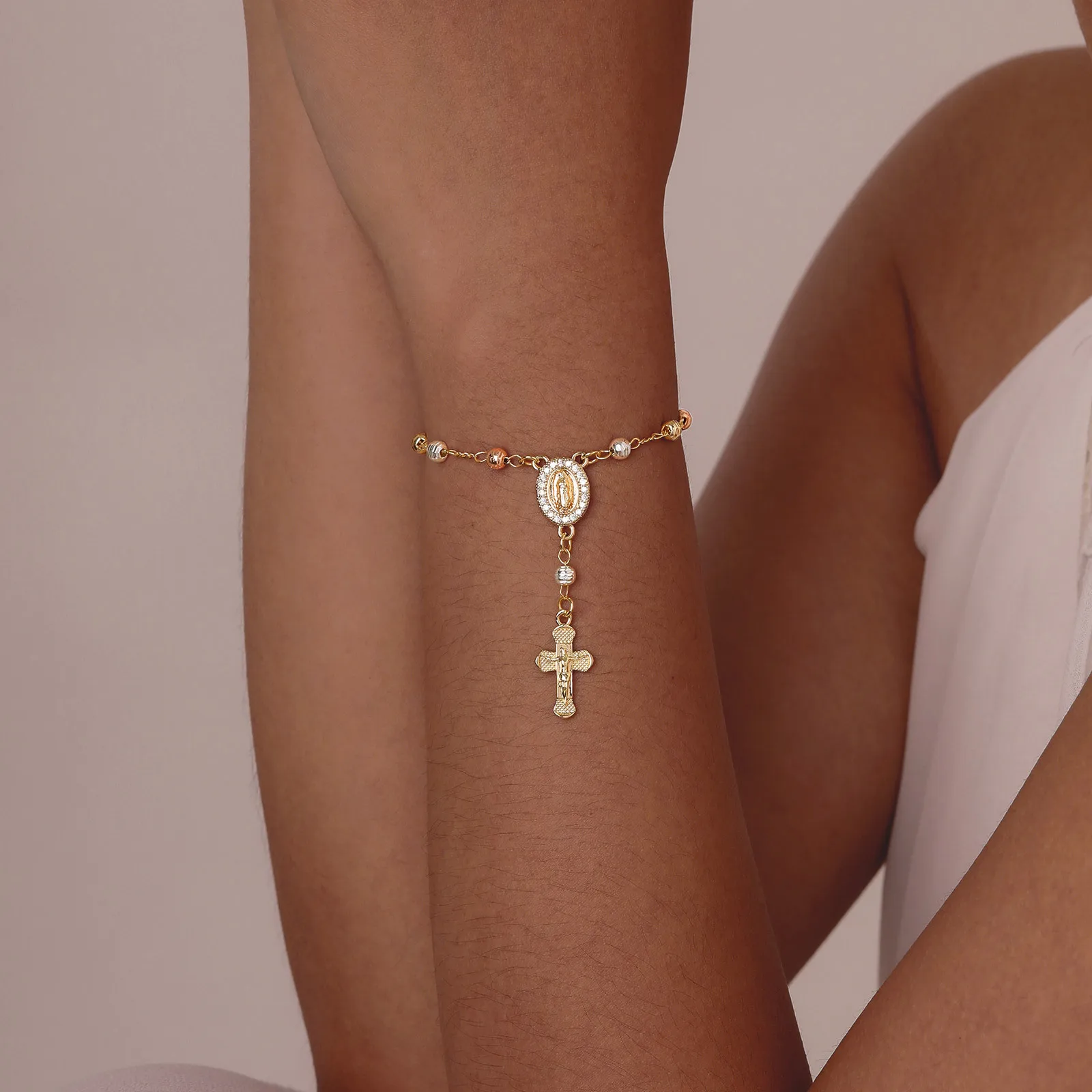 Vnox Catholic Cross Rosary Bracelets For Women,virgin Mary Charm Finger Baptism Rosaries Bracelet For Baptism Favors Christening