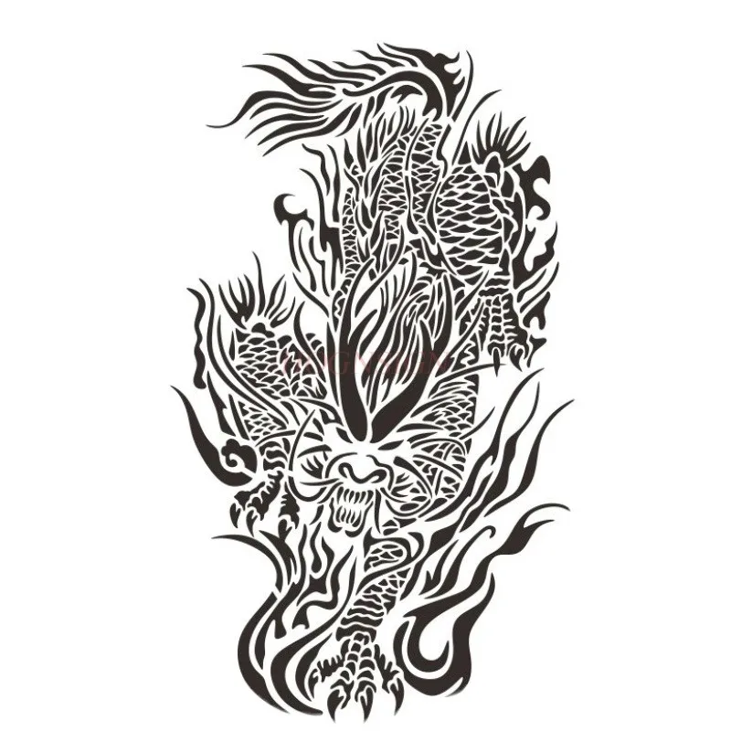 Semi permanent spray painted tattoo template with hollowed out Kylin, Koi, Nine tailed Fox totem pattern