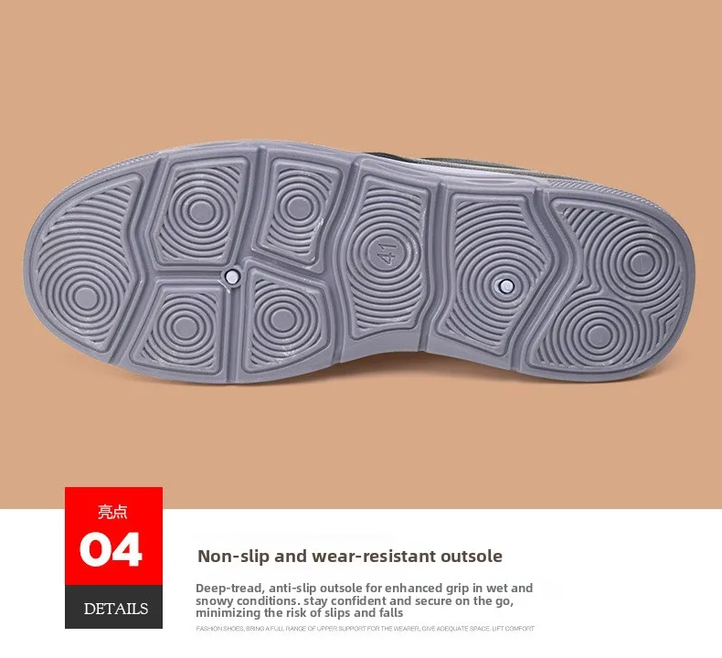 Herren-Winterschuhe mit Fleece-Futter, lässiger Schnitt, zum Hineinschlüpfen, wasserdichtes PU-Obermaterial, rutschfeste, dicke Sohle, warmes Schuhwerk für ältere Herren. – Detail 9