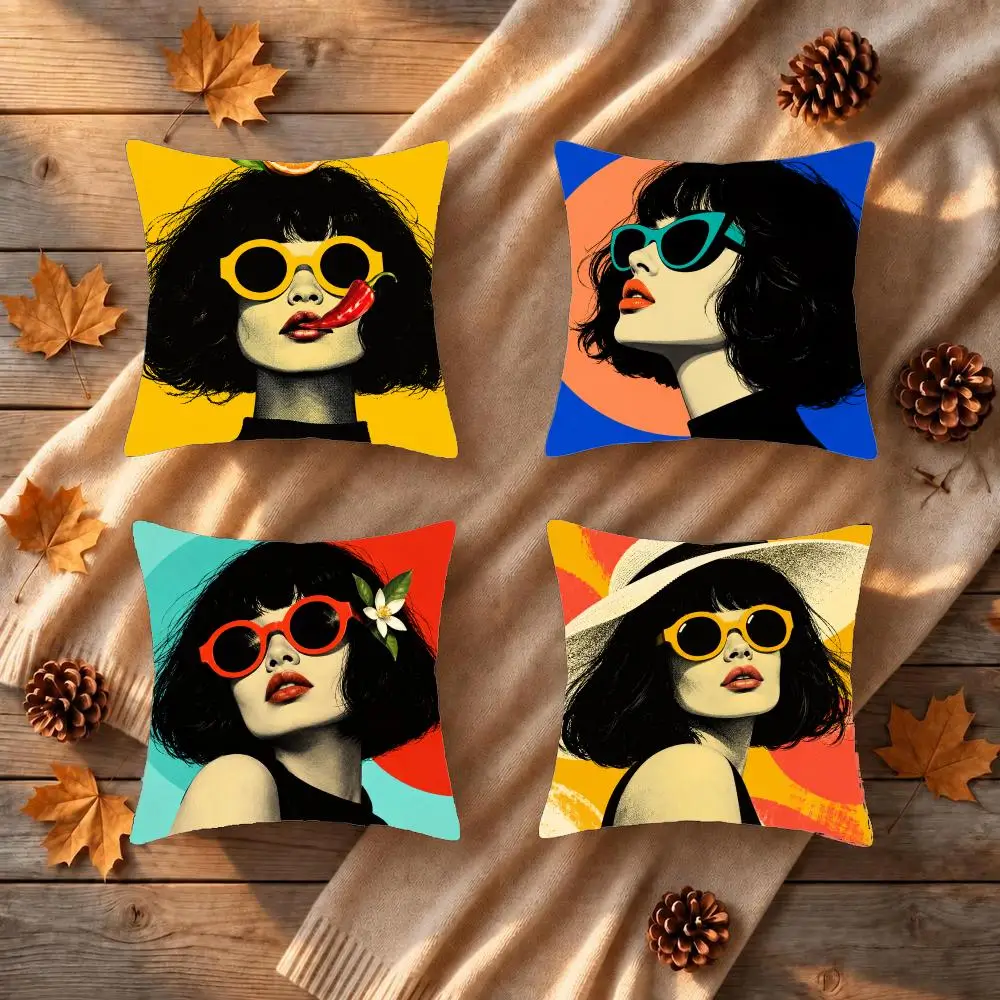 Bold Pop Portrait Cushion Cover 1/4Pcs Soft Plush Throw Pillow Cover Double-Sided Print Sofa Living Room Decor