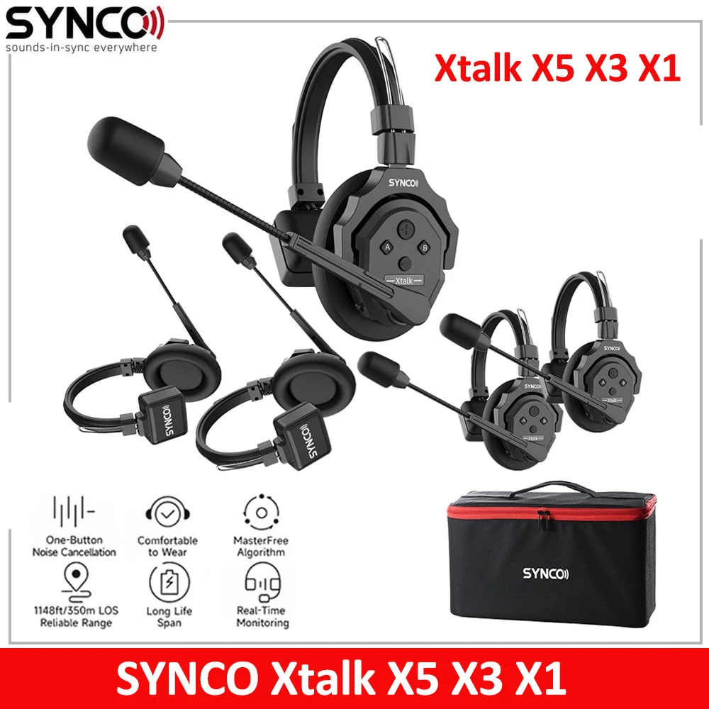 SYNCO Xtalk X5 X3 X1 Wireless Intercom System 2.4GHz Full-Duplex Single-Ear Remote Headset for Film &Television Team Studio