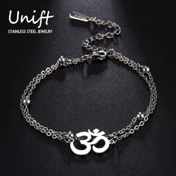 Unift Hindu Yoga Om Bracelet for Women Men Stainless Steel Layer Chain Bracelet Hinduism Buddha Amulet Vintage Spiritual Jewelry