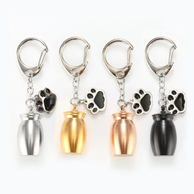 Pet Keychain Stone Urn for Ashes Pet Hair Container Can Open The Metal Commemorative Perfume Bottle for Cats and Dogs Souvenir