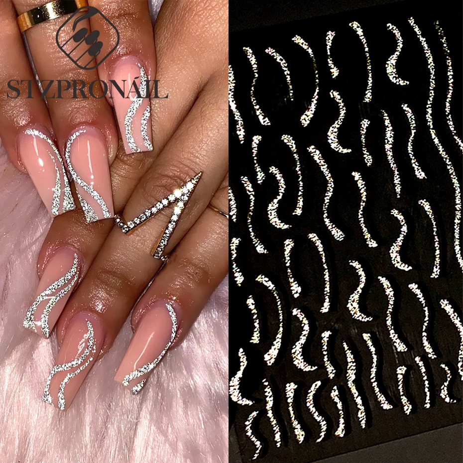 

3D Swirl Line Nail Decals Sticker Reflective Glitter Butterfly Star French Abstract Stripe Wave Manicure Accessories Tips SLH