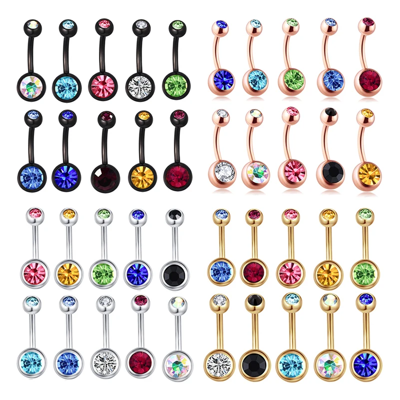 10PCS Belly Button Rings Pack 14G Surgical Steel Shiny CZ Belly Ring Jewelry Crystal Zircon Balls Navel Piercing Body Jewelry