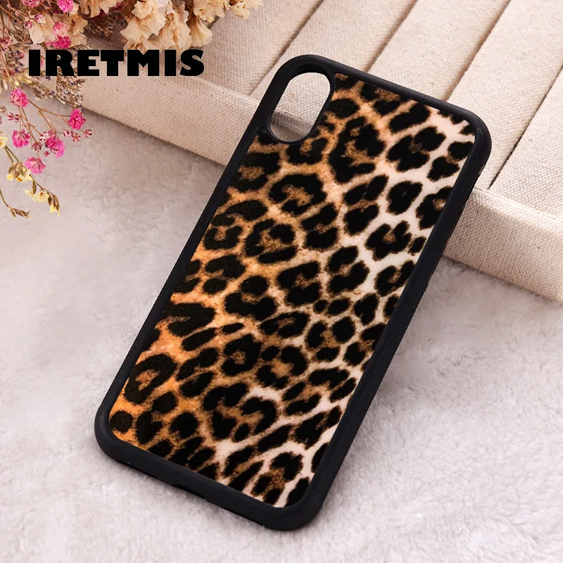 Iretmis Phone Cover Case For iPhone X XS Max XR 11 12 13 PRO MINI 14 15 16 Plus Rubber Silicone Brown Leopard