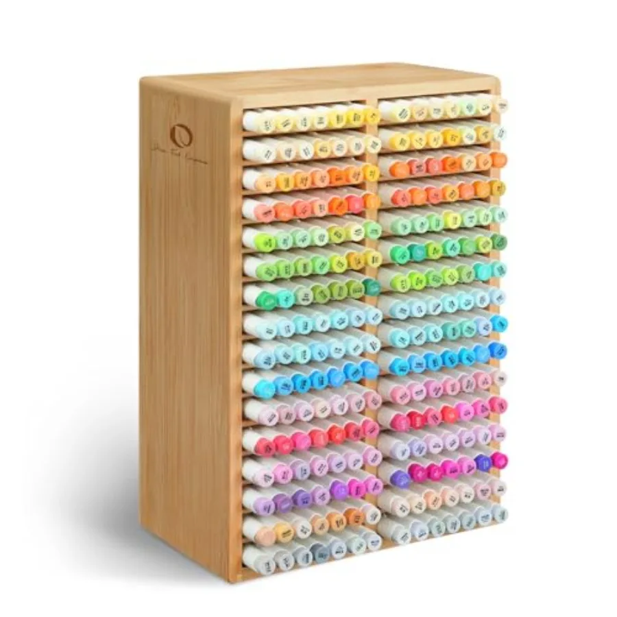 

Bamboo Marker Organizer Desktop Storage Hold 224 Markers for Honolulu Oahu Series Pens Pencils Stationery Organizer with 32 Com