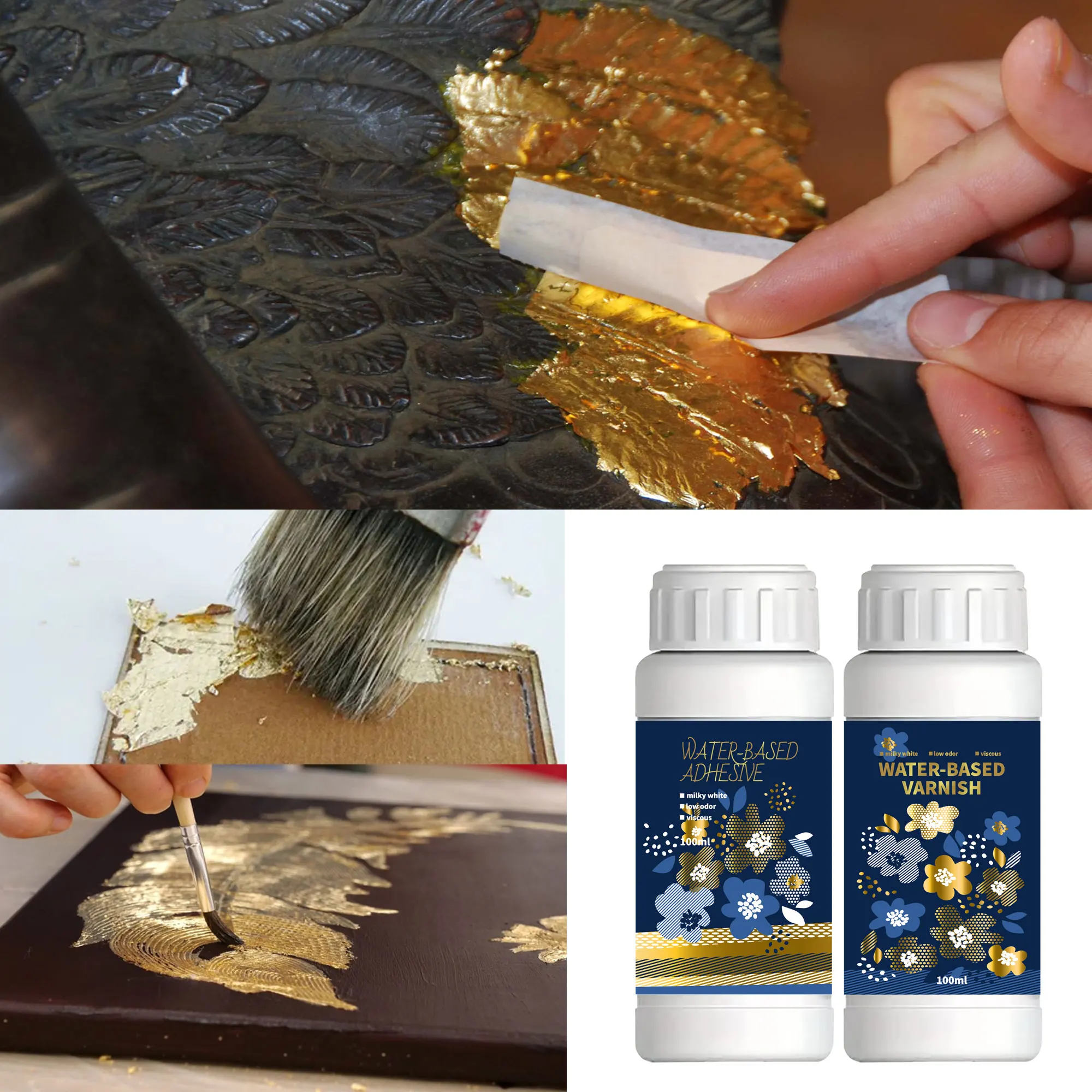 100ml/200ml Golden Leaf Gilding Adhesive Kit - Water-Based Epoxy Resin Glue for Metal Foil, Crafts & Jewelry Making on Wood, Gla