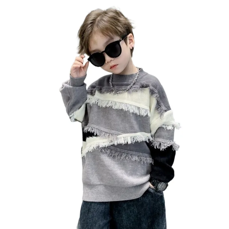 Boys Sweater Wool Coat Kids Tops Knitting 2024 Scoop Autumn Winter Plus Thicken Cottons Pullover Teenagers Children's Clothing