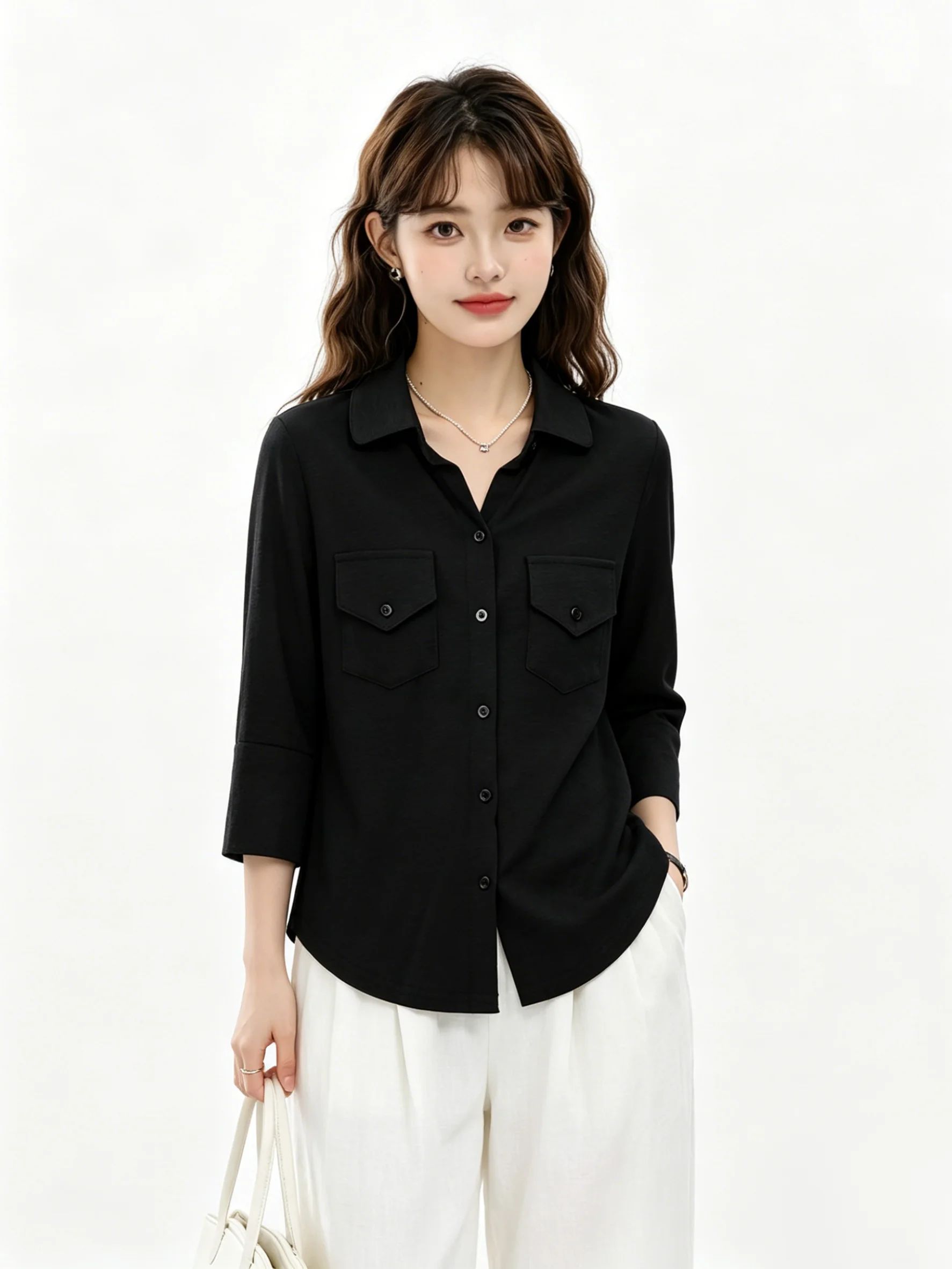 

Korean Style Long Sleeve Collar Shirt Skin-friendly Light Maturity Style Top for Commuting And Daily Wear Women's Fashion