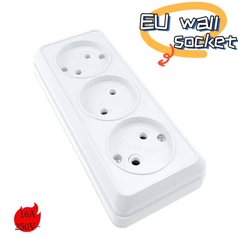 1pcs Outlet Surface Type Wall Socket European Wall Socket 3 gang socket 2P