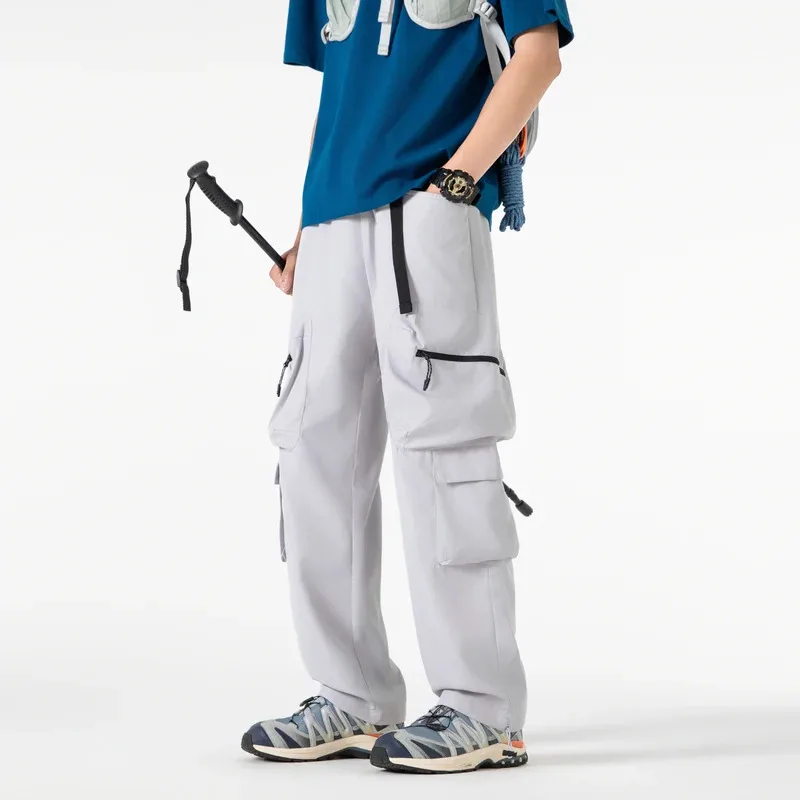 نمط الخريف الجديد الأمريكي الرجعية شارع العليا فضفاض عارضة السراويل الطويلة واسعة الساق مع جيوب متعددة للرجال