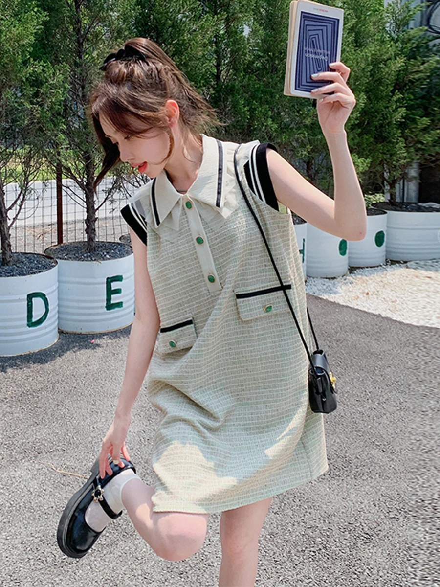 

Летняя женская юбка-трапеция Ne Svel Dr с завышенной талией, корейский стиль, однотонная, для офиса