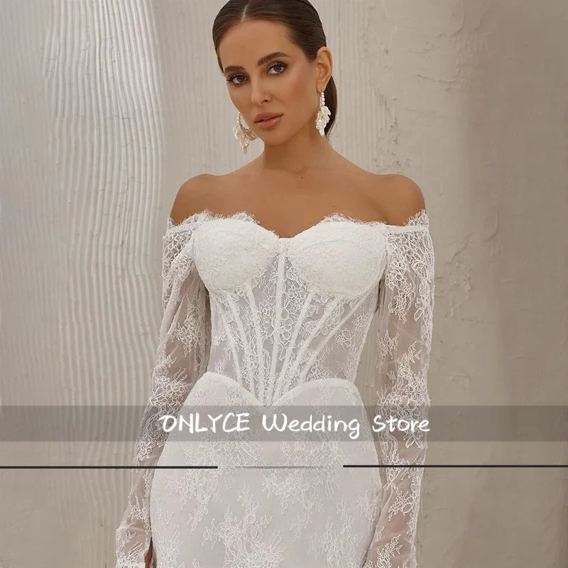 

Elegant Strapless A Line Short Wedding Dress Attractive Lace vestidos de novia Long Sleeves Customized Formal Party Gown