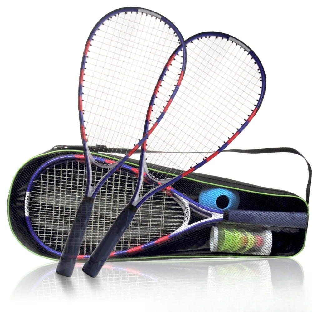 

Aluminum alloy squash racket set, two rackets and four balls with Oxford cloth bag.