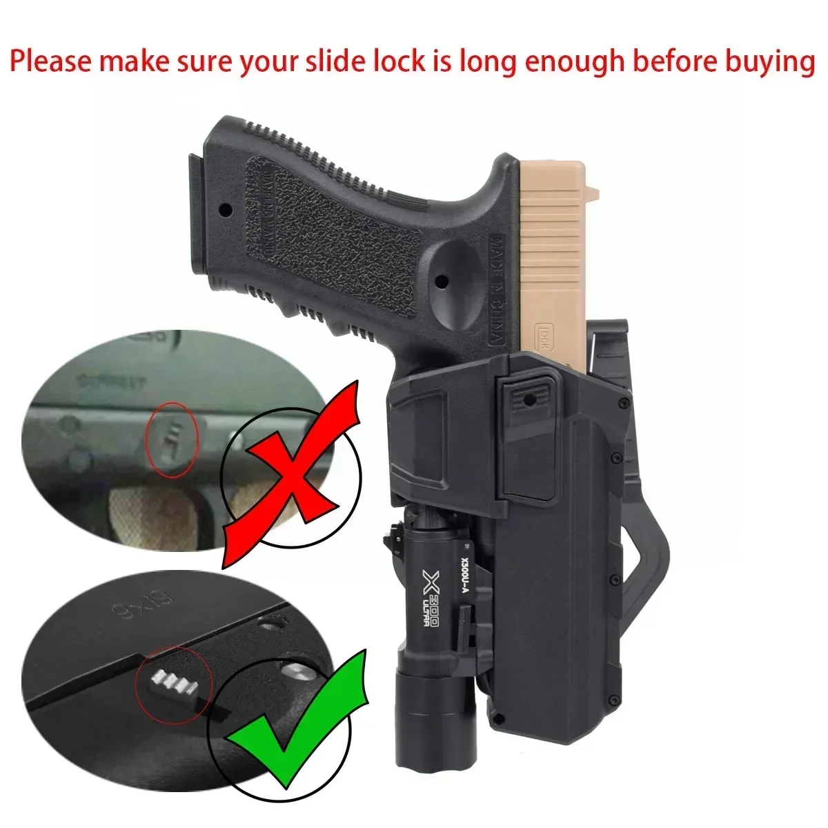 Tactical Holster for Glock G17 G18 G19 1911 Movable Pistol Flashlight Mounted Right Hand Waist Gun Weapon Light Accessories Men