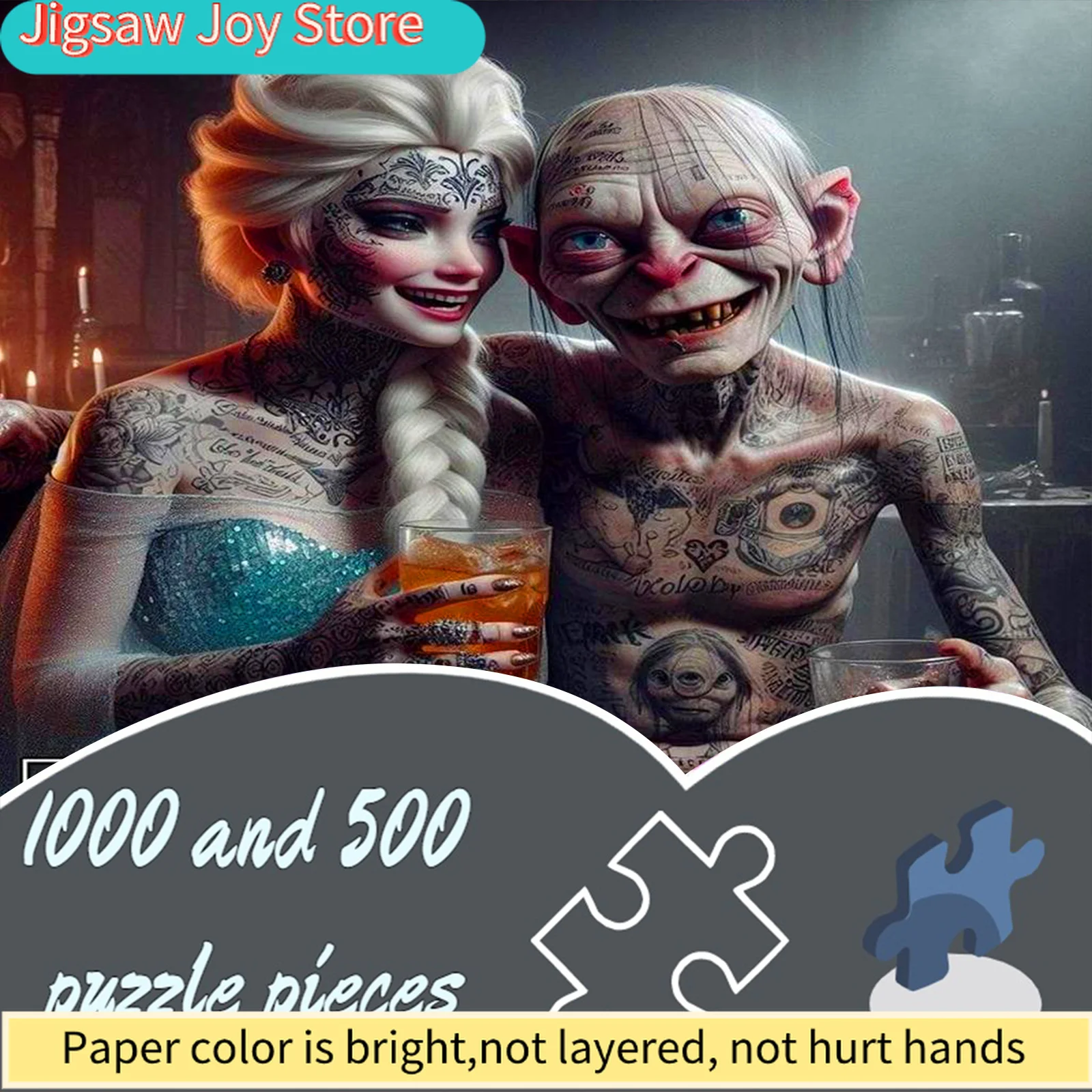 500pcs/Disney  Paper Puzzles, Puzzles, Large Puzzles, Adult Puzzles, Featuring a Tattooed Elsa, Perfect for Sweet Dates. Suita