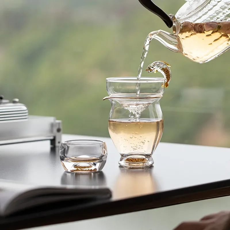 1pc Glass Fish Tea Infuser With Turquoise Decor Integrated Filter Kung Fu Tea Separation Strainer Household Tea Ceremony