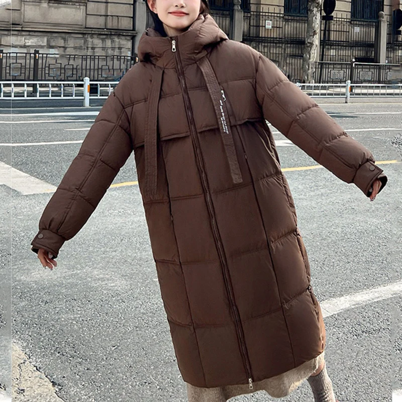 

Korean Thicken Warm Long Parkas Women Winter Zipper Up Hooded Cotton Jackets Woman Pockets Long Sleeve Parka Jacket Female