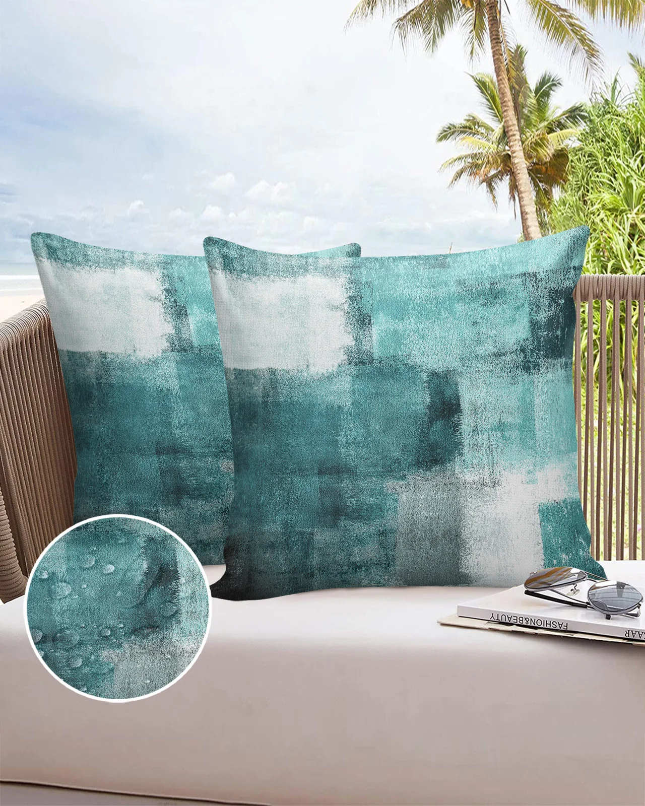 

2/4PCS Outdoor Waterproof Pillowcase Oil Painting Abstract Geometric Aqua Sofa Cushions Case Decorative Pillows Cover