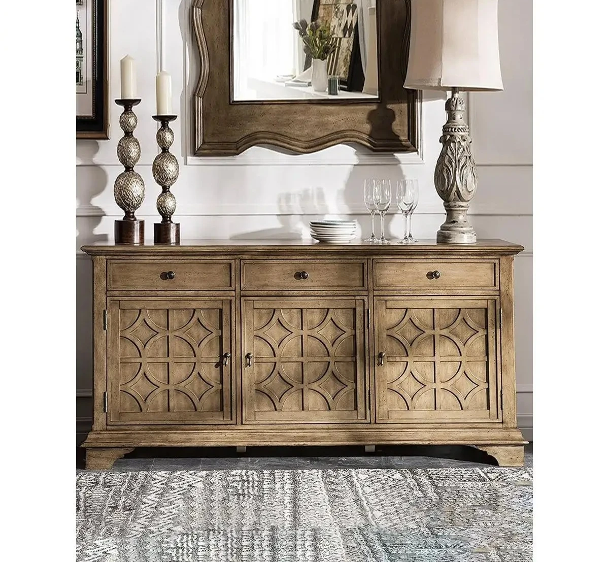 

TT Американский сельский обеденный боковой шкаф из цельного дерева, ретро резной шкафчик для хранения, французский туалетный шкаф, можно настроить