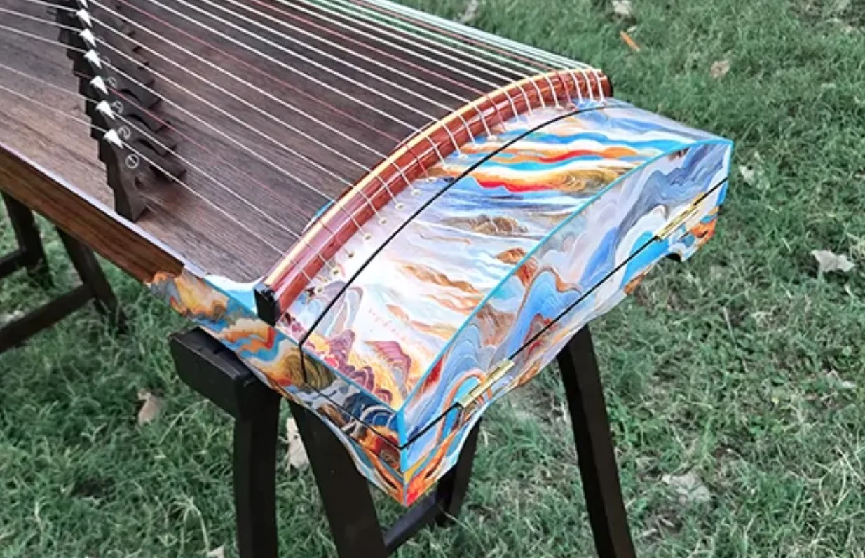Guzheng 125cm, 21 Strings, Mountains and Rivers Pattern, Traditional Chinese Stringed Musical Instrument