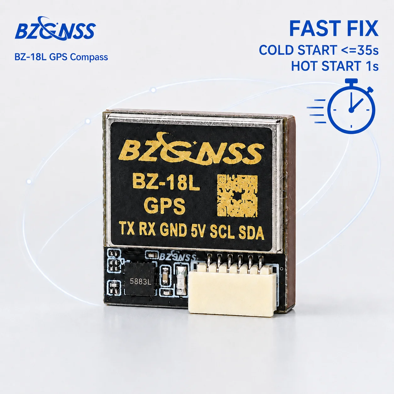 BZGNSS BZ-18L Mini GPS Compass Module QMC5883L 18x18mm 5V Fast Fix NMEA UBX GNSS for F405 F722 FPV Drone Foxeer M10Q Alternative