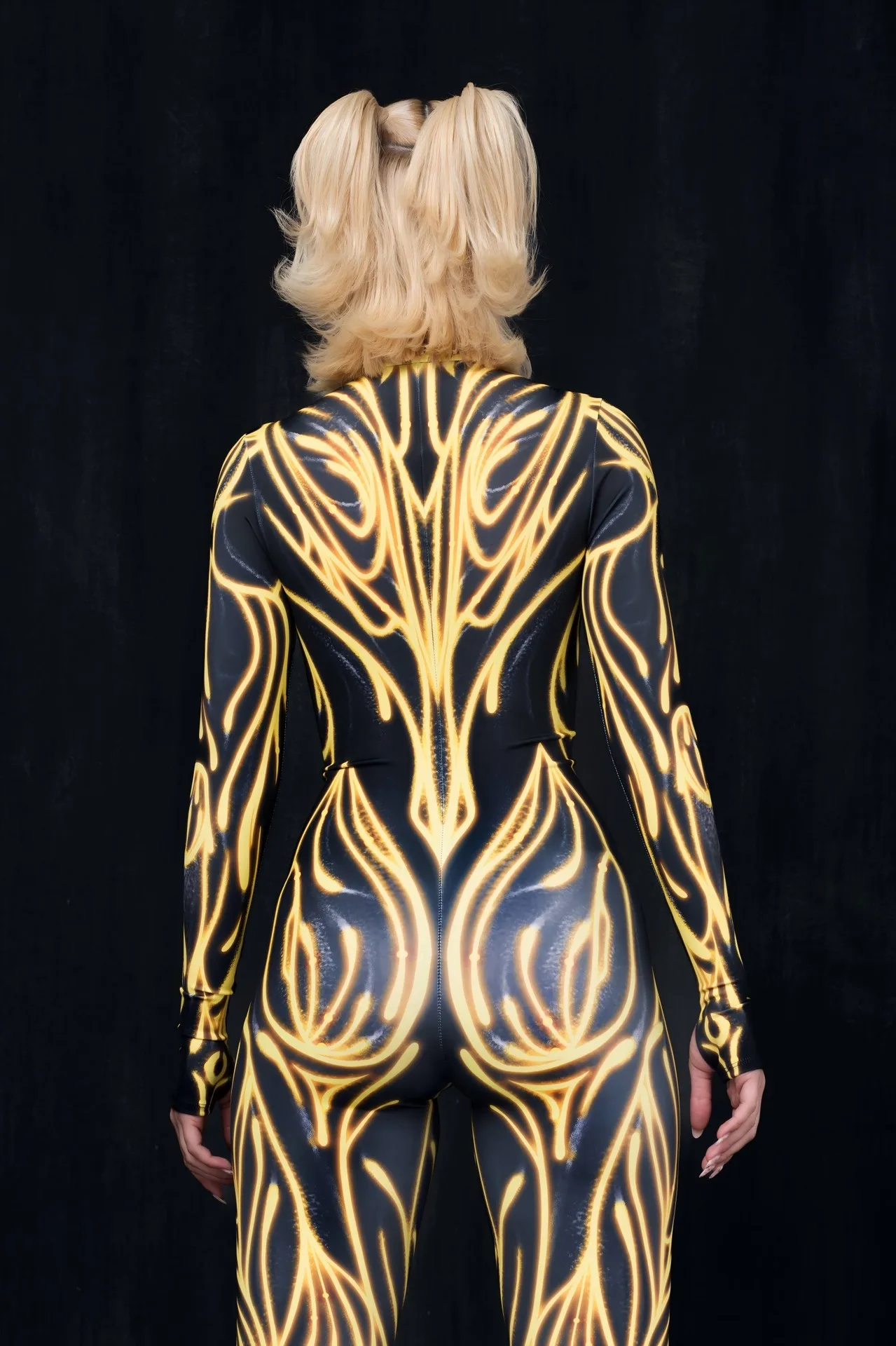 Damen Punk-Print Jumpsuit mit Unregelmäßigen Linien für Erwachsene, Cosplay-Bodysuit für Halloween, Karneval, Party, Auftritt, Radsport, Catsuit, Romper – Detail 10