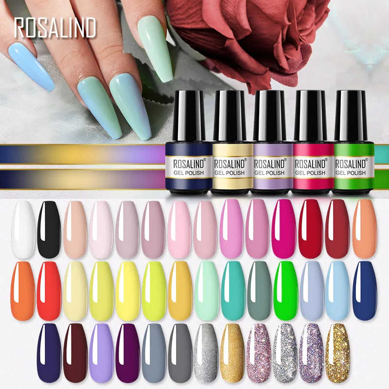 

ROSALIND Fluorescent Nail Gel Polish Neon Hybrid Varnish Semi Permanent Nail Art Soak Off Top Base Matt Coat UV Gel Nail Polish