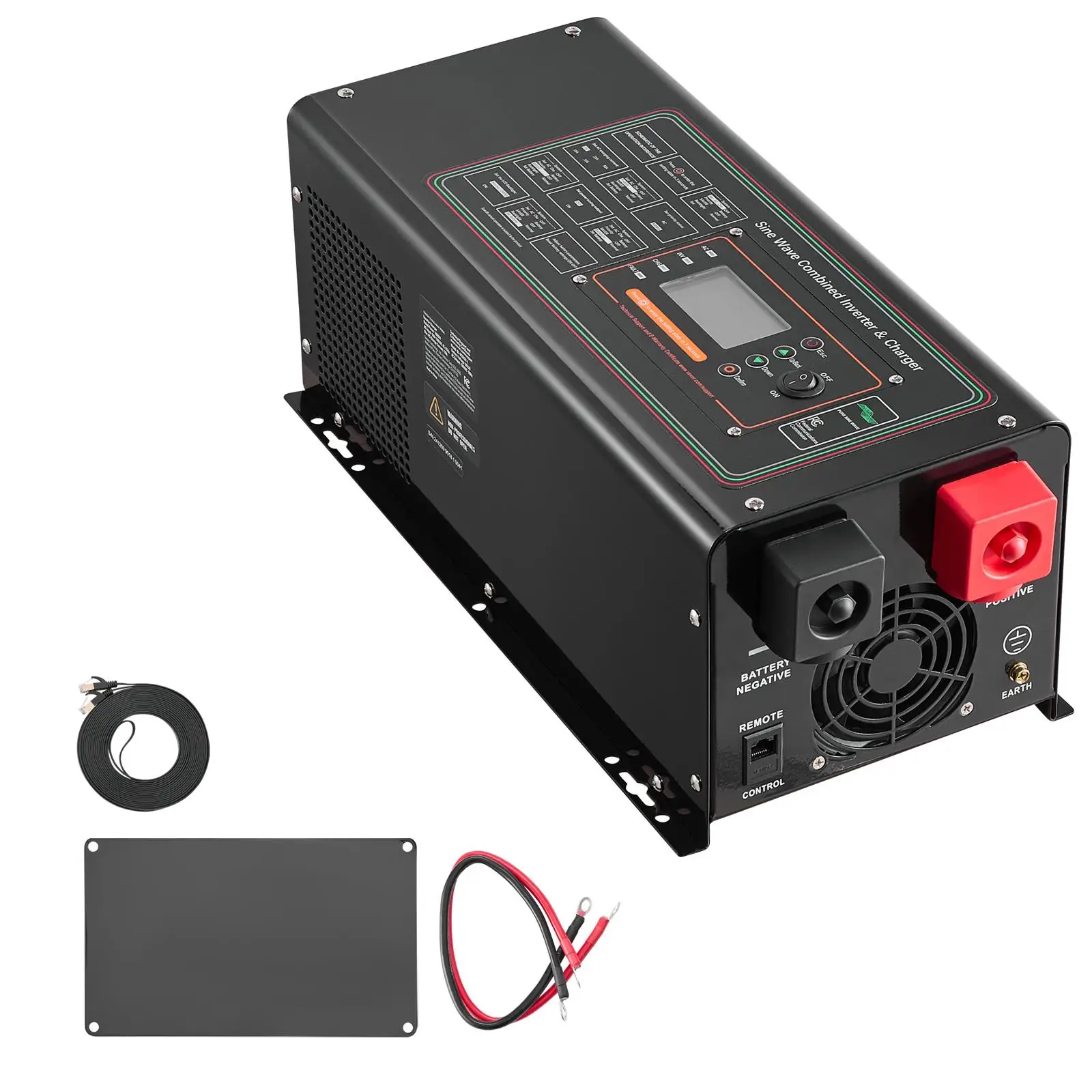 Pure Sine Wave Inverter Charger 2000 Watt DC 12V to AC 120V Solar Inverter with LCD Display Remote Control for RV Boat Home for off Grid Battery System