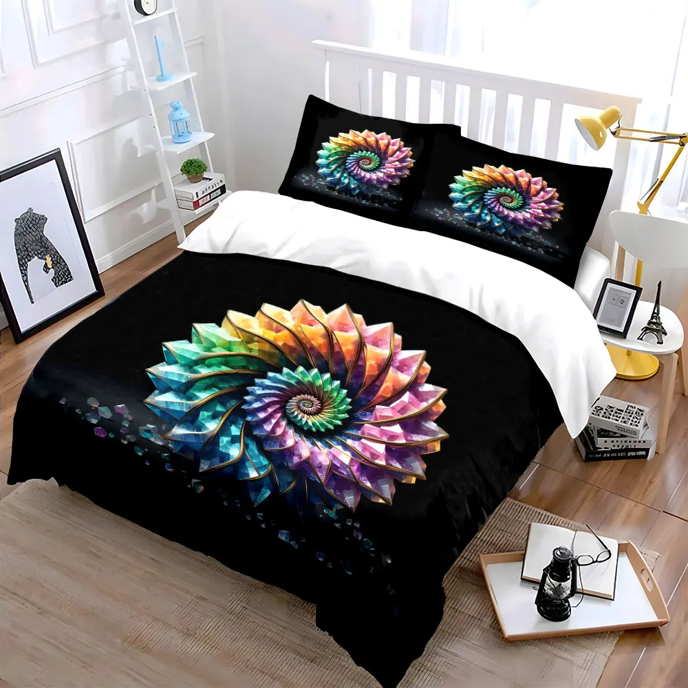 Colorful crystal spiral structure Bedding Set for Kids Luxury Gift 3pcs Digital Print Comforter Set Soft Comfortable Breathable
