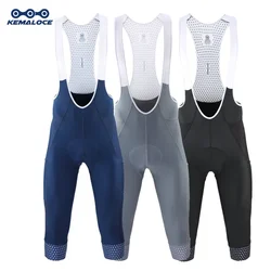 KEMALOCE-Short de Cyclisme pour Homme, Pantalon à Bretelles de Qualité Supérieure, à vaccage Rapide, Bleu, Noir, Gris, Coussretours en Gel 5D, pour VTT, KnUNICEF, 3/4
