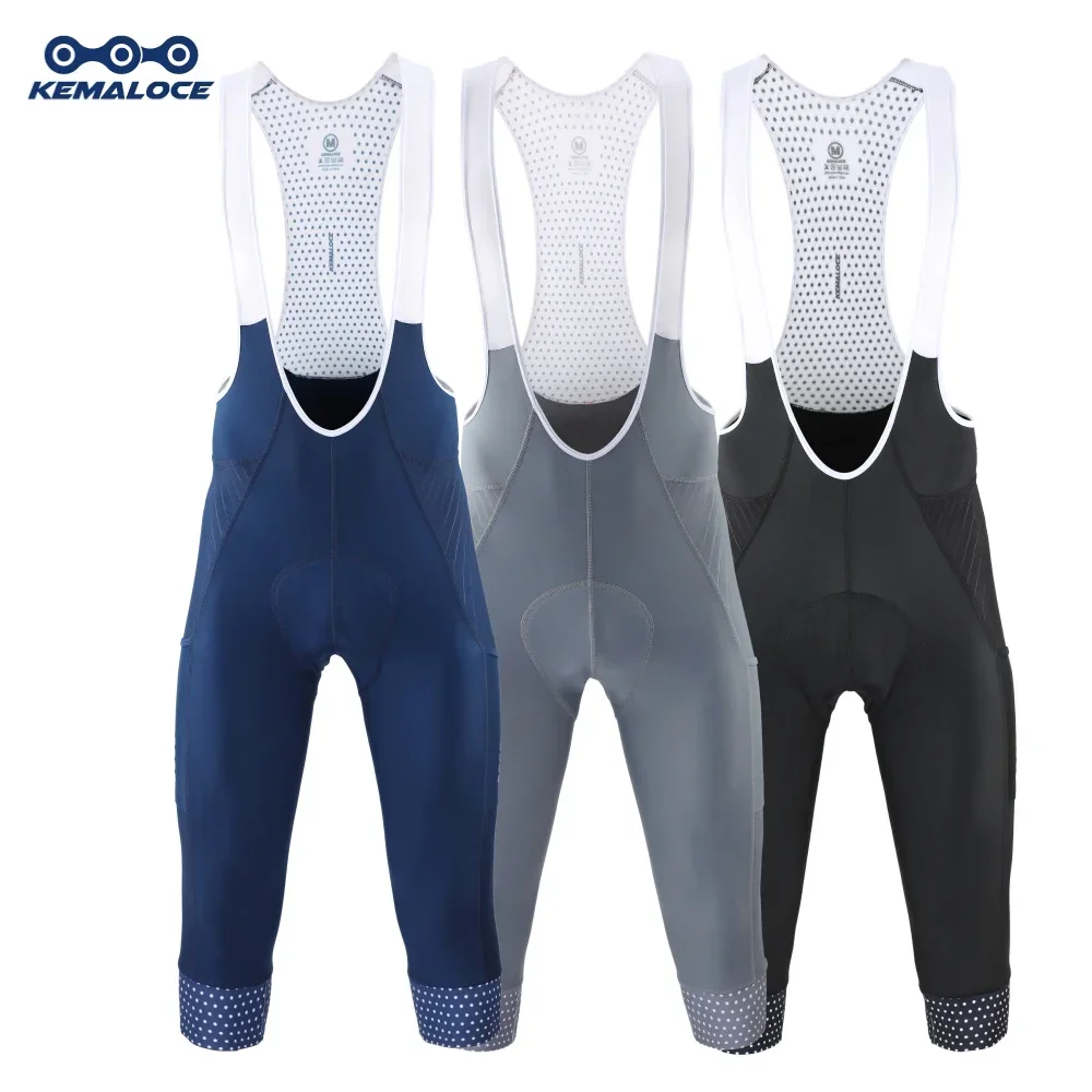 KEMALOCE Men Cycling 3/4 Pants Shorts Blank Blue/Black/Grey 5D Gel Pad MTB Bike Bib Pants Top Quality Quick Dry Bicycle Knicker