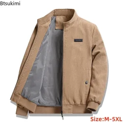 2024 Men's Casual Warm Jacket Spring Autumn Solid Color Stand Bomber Coat Men Corduroy Outwear Fashion Zipper Slim Jacket Men