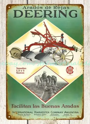 1920s Deering Plows tractor farm equipment IHC metal tin sign collectible wall