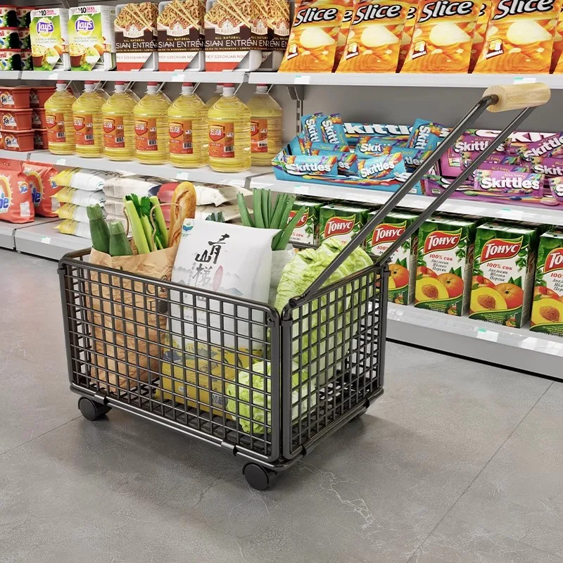 厚みのある手引き式ショッピングカート、野菜購入用小型トロリー、家庭用ポータブル食料品ショッピングカート