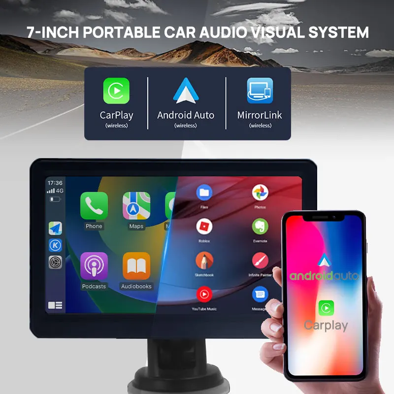 

7 inch wireless carplay bluetooth reverse camera car navigator support carplay and android auto bluetooth connection