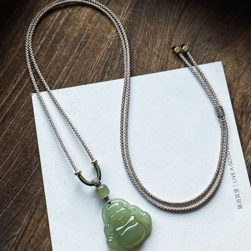 

Natural Hetian Jade Maitreya Buddha Pendant for Women Laughing Buddha Jade Necklace Jade Amulet for Good Luck Gifts
