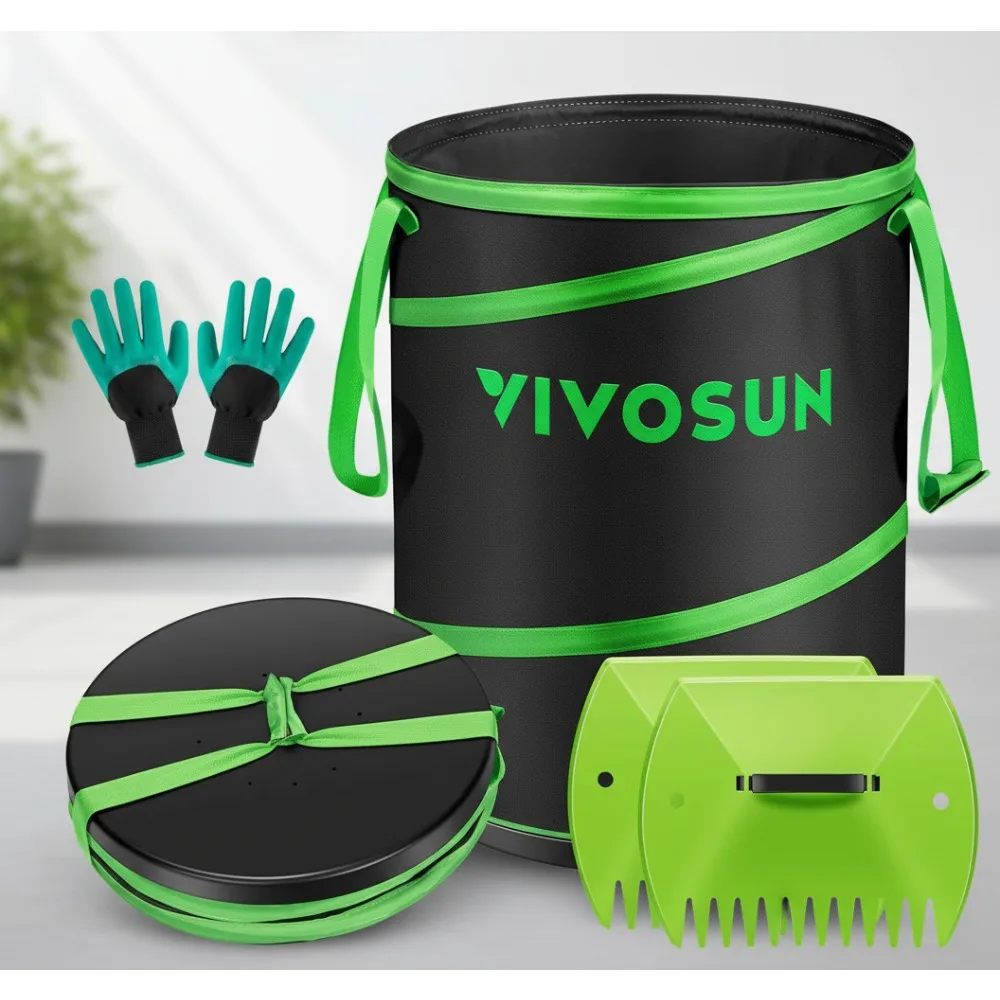 

40-Gallon Collapsible Garden Bag with Hard Base & Accessories - Ideal for Lawn Care, Camping & Storage