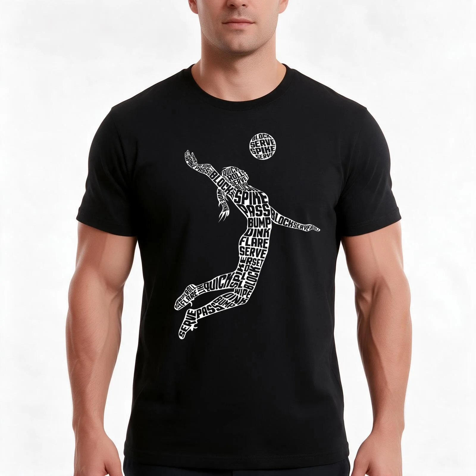 Volleyball Silhouette Typographic Woman Player T-Shirt, Summer Casual Cotton Tee, Oversized Streetwear Tops, Unisex Men Women