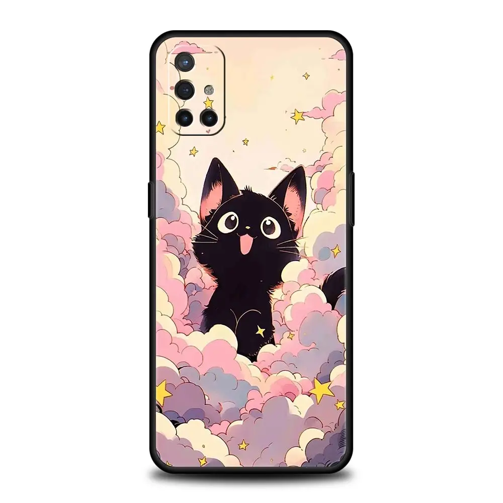 Phone Case For OnePlus 12 11 10 9 Pro 9T 12R 10R 9R 9RT 10T 8T 8 7 6T 7T Nord 2T CE 2 5G Cover Artistic Black Cat Starry Night