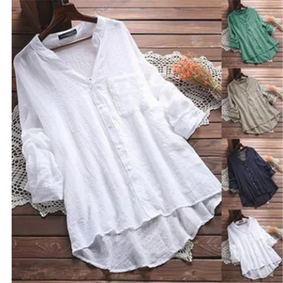 White Cotton Long irt Women Summer Clothes irt Dr Casual Commute Sle Pure Color Loose Fit Mid-Length Sve