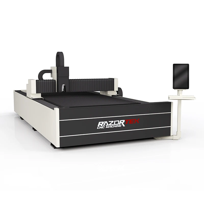 Razortek High Precision auto focus laser cutting machine 2KW Fiber Laser Cutter Sheet Metal CNC Laser rotatable screen