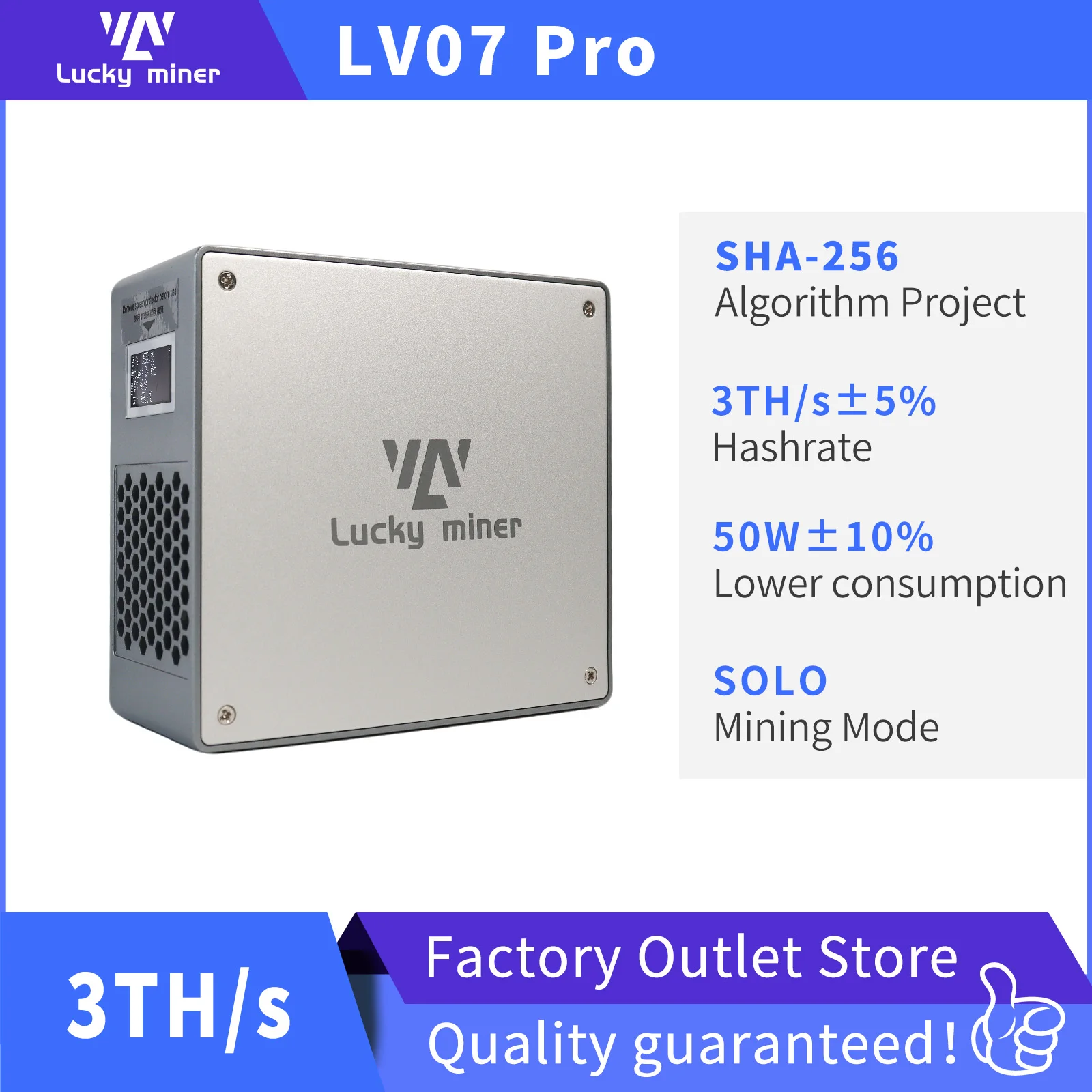 Luckyminer LV07Pro 3.0TH/s Bitcoin Miner 50W SHA-256 ASIC BTC Crypto Mining Machine Low Power Home Solo Miner