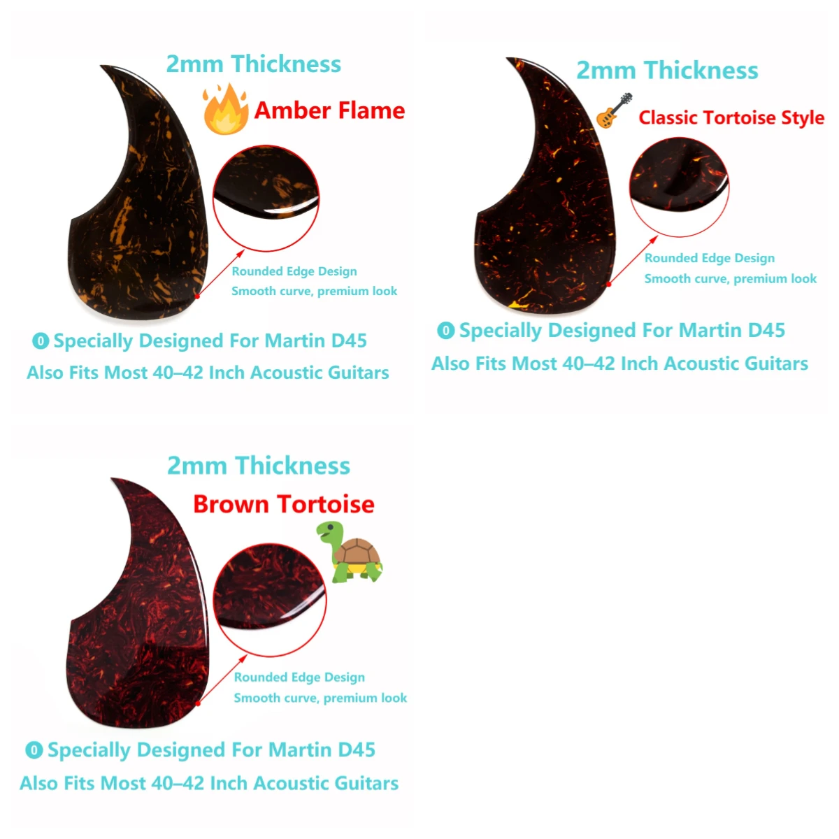Golpeador de guitarra acústica, placa rascadora autoadhesiva de 2mm para guitarra acústica Martin D45