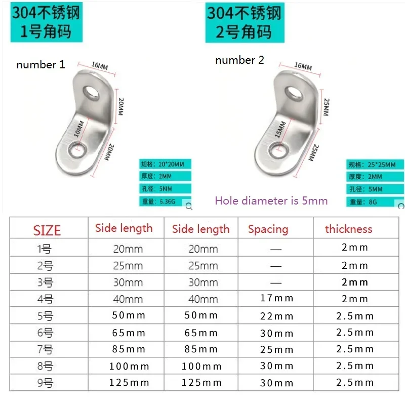 304 stainless steel corner code bracket cabinet chair bed 90 degree right angle reinforcement universal triangle connector