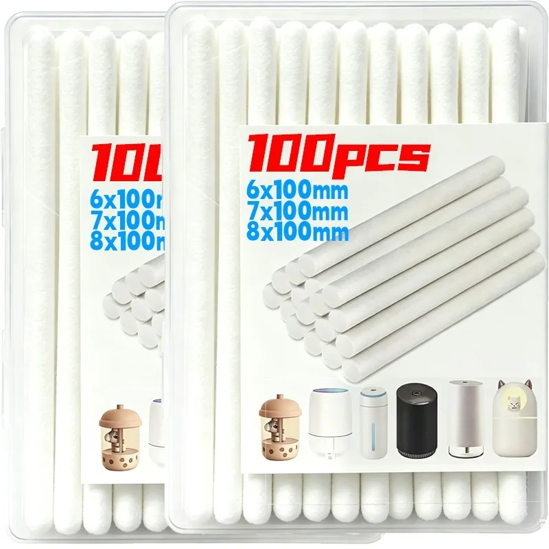 10/100pcs Replacement Humidifier Cotton Swabs Humidifier Stick Filter Refill 6/7mm/8mm Portable Humidifier Machine Sponge Stick