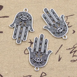 15pcs Charms Eye Hamsa Palm Fatima Hand Protection Antique Silver Color Pendants Making DIY Handmade Tibetan Findings