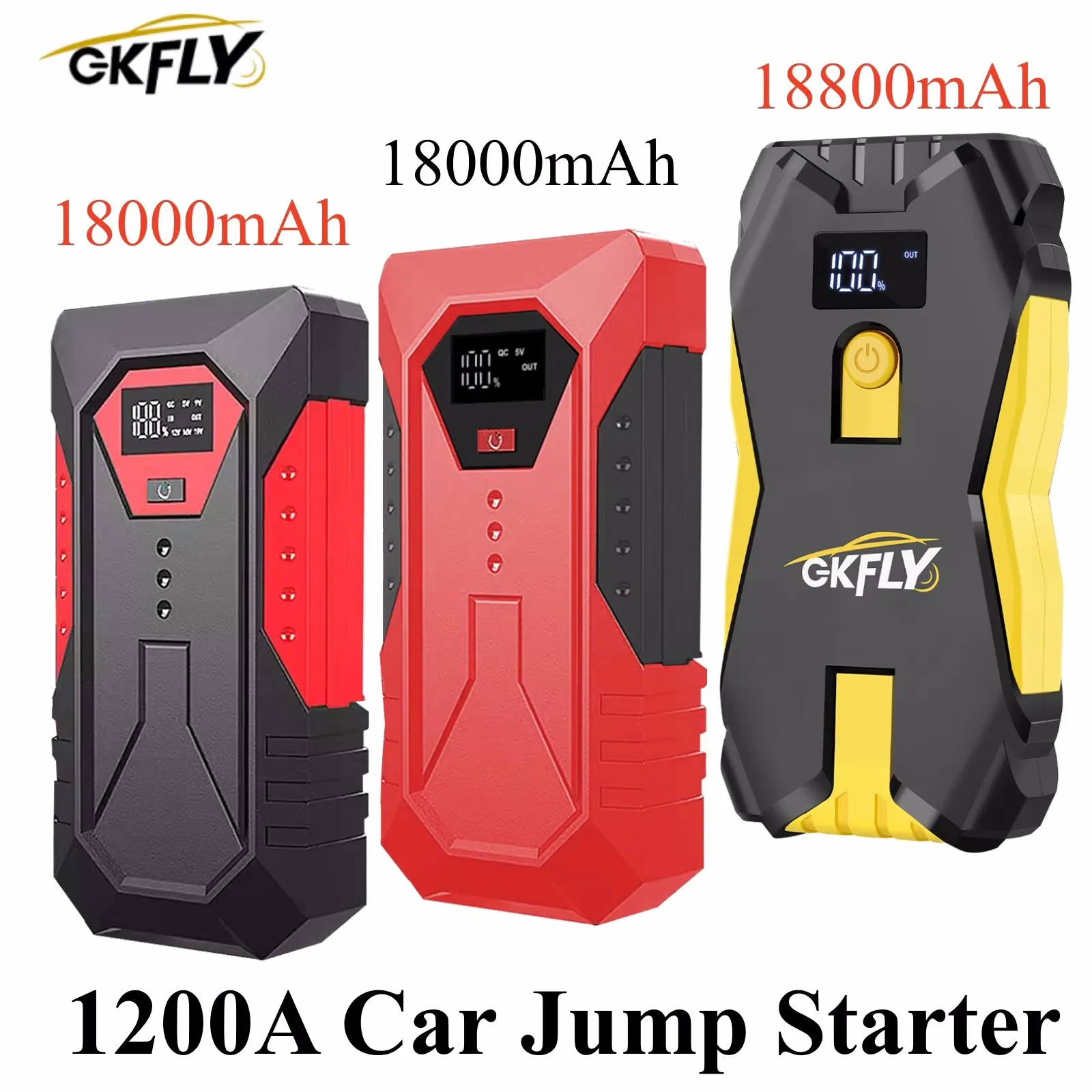 GKFLY 1200A High Capacity 18800mAh 12V Jump Starter Portable Starting Device Power Bank Car Charger For Car Battery Booster