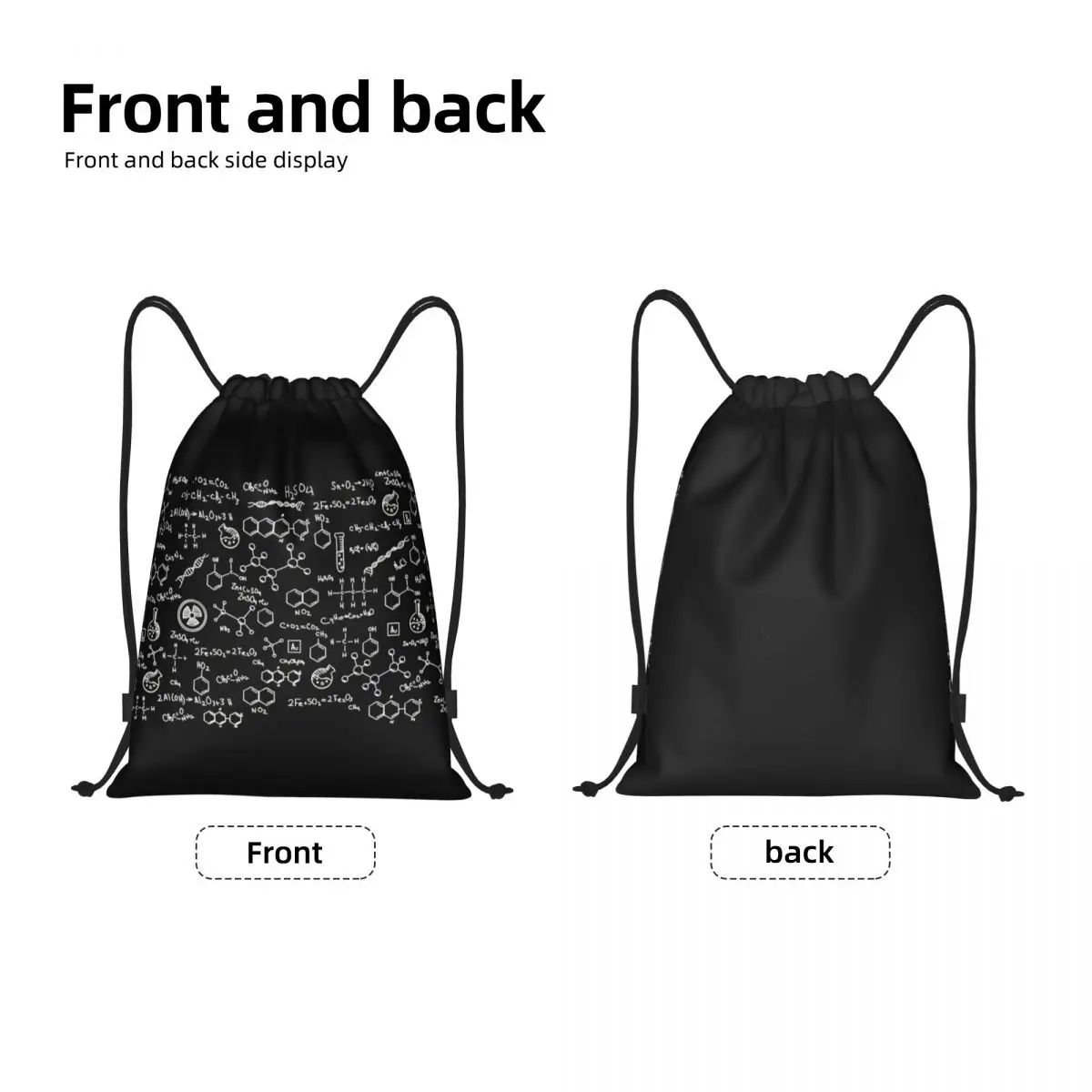 Science Chemistry Pattern Drawstring Backpack Bags Men Women Lightweight Chemical Lab Tech Gym Sports Sackpack Sacks for Yoga